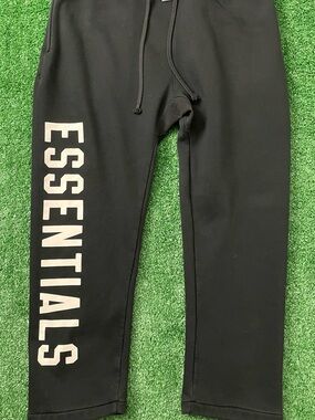 Essentials Black Sweatpants with White Vertical Logo